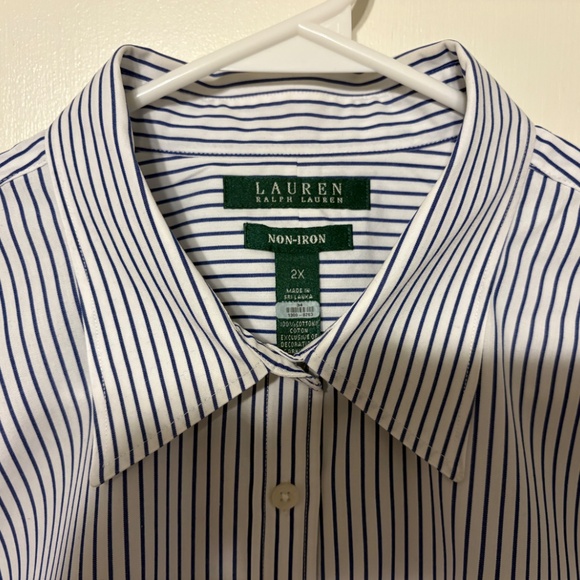 LRL Ralph Lauren Women's Plus Blue Stripe Non-Iron Button-Front Shirt Top 2X - Picture 3 of 10